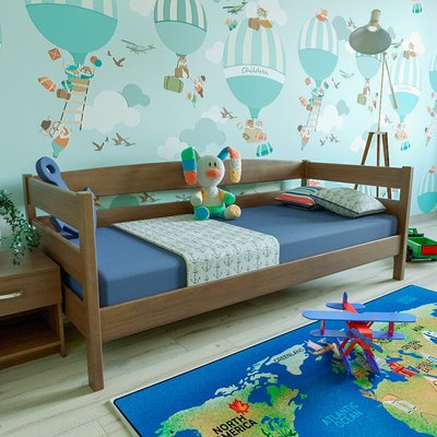 Односпальне дерев'яне ліжко Лев з вільхи з лаковим покриттям для дитячої кімнати 80x200 1878178396 фото