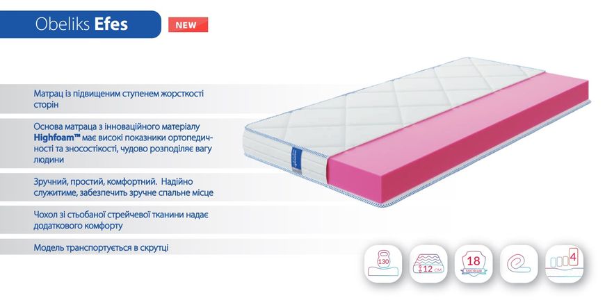 Жорсткий ортопедичний матрац з знімним чохлом для дорослих та дітей HighFoam Obeliks Efes 160х200 hf-m0112 фото